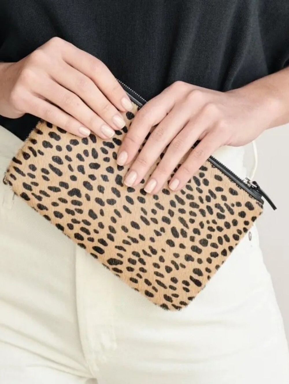 Jenni Kayne Pony Hair Zip Pouch In Cheetah Print